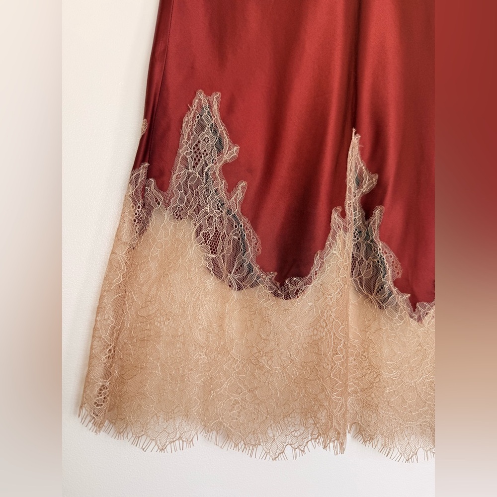 Zara Burgundy and Beige Lace Midi Skirt - Picture 3 of 7